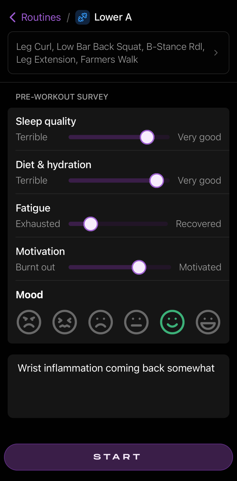 Routines screen showing programs and workouts